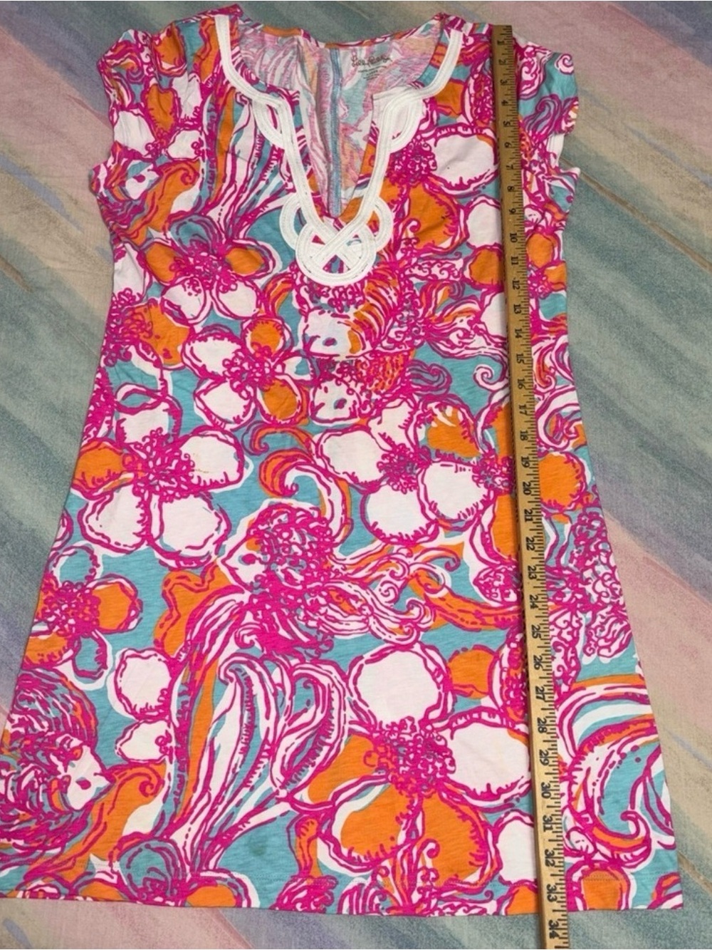 Lilly Pulitzer Women’s Size Large Floral Shift Dress - Pink, Orange & Aqua - Picture 5 of 8